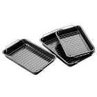 Roasting Trays Set of 3 Non-Stick with Wire Racks - Black