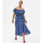 Mela Curves Blue Frill Bardot Dip Hem Maxi Dress