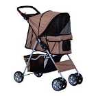 PawHut Foldable 4 Wheels Deluxe Pet Stroller & Carrier For Travel W/ Dogs & Cats - Brown