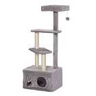 PawHut Condo Cat Tree w/ Scratching Post, Perches and Hanging Ball - Grey