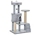 PawHut Cat Tree with Climbing Ladder, Scratching Post and Ball - Grey