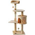 PawHut 4-Tier Cat Tree Activity Centre w/ Scratching Post and Toys - Beige