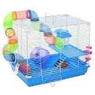 Pawhut Small Hamster Carrier Cage w/ Exercise Wheels, Tunnel and Tube - Blue