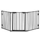 PawHut Pet Safety Gate & 3-Panel Playpen For Fireplace & Christmas Tree W/ Metal Fence - Black