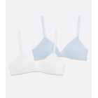Girls 2 Pack Pale Blue and White Non Wired Bras