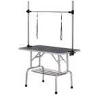 PawHut Metal Adjustable Dog Grooming Table w/ Rubber Top & 2 Safety Slings - Black
