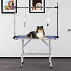 PawHut Metal Adjustable Dog Grooming Table w/ Rubber Top & 2 Safety Slings - Blue