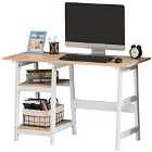 HOMCOM Compact Computer Desk With Shelf For Home Office Oak Effect And White