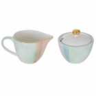 Premier Housewares Sugar Pot and Creamer, Hand Painted Porcelain, Gold Finish Rim