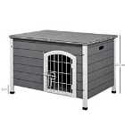 PawHut Wooden Dog Crate w/ Lockable Door - Grey