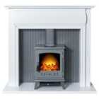 Adam 1.8kW Florence Stove Fireplace in Pure White with Aviemore Electric Stove in Grey Enamel 48 Inch
