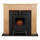 Adam 1.8kW Chester Stove Fireplace in Oak & Black with Hudson Electric Stove in Black 39 Inch