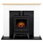 Adam 1.8kW Chester Stove Fireplace in Pure White with Hudson Electric Stove in Black 39 Inch