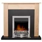 Adam 2kW Southwold Fireplace in Oak & Black with Blenheim Electric Fire in Chrome 43 Inch