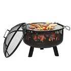 Outsunny 2-In-1 Outdoor Fire Pit & Firewood For BBQs &Heater - Black