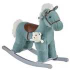 Jouet Kids Plush Ride-On Rocking Horse with Animal Sounds - Blue