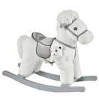 Jouet Kids Plush Ride-On Rocking Horse with Animal Sounds - White