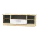 Ready Assembled Goodland Wide TV Unit With Drawer White and Oak Effect