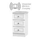 Ready Assembled Lisbon Three Drawer Bedside Cabinet White With Wireless Charging