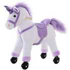 Jouet Kids Plush Ride On Walking Unicorn with Sound Effects - White/ Purple