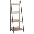 Loft Home Office Ladder Bookcase Unit with Oak Effect & Grey Metal Frames
