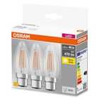 Osram 40W Filament Clear B22D/E14 Candle LED Bulb 3 Pack - Warm White