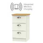 Ready Assembled Tilly 3 Drawer Bedside Cabinet With Integrated Wireless Charging Cream