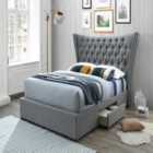 Light Grey Fabric Bed With Wing Headboard And 2 Storage Drawers King