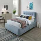 Light Blue Fabric Bed With 4 Side Drawers Double