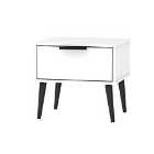 Ready Assembled Hirato 1 Drawer Lamp Table White Black Wood Legs