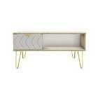Ready Assembled Hirato 1 Drawer Coffee Table White And Bardolino Gold Metal Hairpin Legs