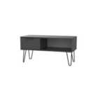 Ready Assembled Hirato 1 Drawer Coffee Table Graphite With Black Metal Hairpin Legs