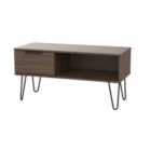 Ready Assembled Hirato 1 Drawer Coffee Table Carini Walnut With Black Metal Hairpin Legs