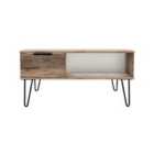 Ready Assembled Hirato 1 Drawer Coffee Table Vintage Oak With Black Metal Hairpin Legs