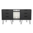 Ready Assembled Hirato 6 Drawer TV Unit Graphite With Black Metal Hairpin Legs