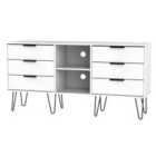 Ready Assembled Hirato 6 Drawer TV Unit White With Black Metal Hairpin Legs