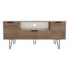 Ready Assembled Hirato Wide TV Unit Carini Walnut With Black Metal Hairpin Legs