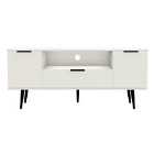 Ready Assembled Hirato Wide TV Unit White With Black Wood Legs