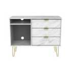 Ready Assembled Hirato 3 Drawer TV Unit Marble Hairpin Legs