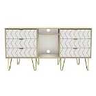 Ready Assembled Hirato 6 Drawer Sideboard White And Bardolino Oak Gold Metal Hairpin Legs