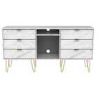 Ready Assembled Hirato 6 Drawer Sideboard Marble Gold Metal Hairpin Legs