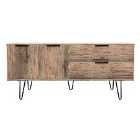 Hirato Ready Assembled Wide Sideboard Vintage Oak Effect With Black Metal Hairpin Legs
