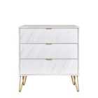 Ready Assembled Hirato 3 Drawer Chest Marble Gold Metal Hairpin Legs