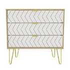 Ready Assembled Hirato 3 Drawer Chest Bardolino And Oak Gold Metal Hairpin Legs