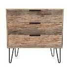 Ready Assembled Hirato 3 Drawer Chest Vintage Oak Effect With Black Metal Hairpin Legs
