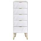 Ready Assembled Hirato 5 Drawer Tall Boy Marble Gold Metal Hairpin Legs