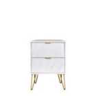 Ready Assembled Hirato 2 Drawer Bedside Cabinet Marble Gold Metal Hairpin Legs