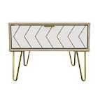 Ready Assembled Hirato 1 Drawer Large Bedside Cabinet White And Bardolino Gold Metal Hairpin Legs