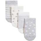M&S Unisex Cotton Terry Baby Socks, 4 Pack, 0-24 Months, Grey Mix