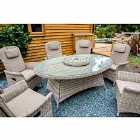 Flamingo 6 Reclining Chair Dining Set with 1.45m x 2.1m Oval Table Parasol & Base - Natural / Taupe